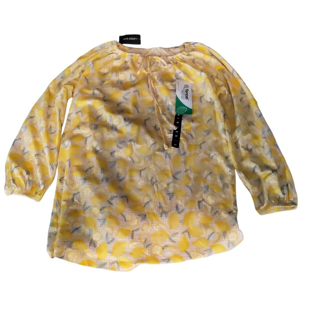 Lands End Womens Lemon Print Top XSmall Tencel Blend Breathable material